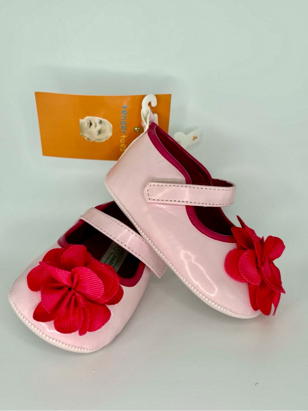 Toddler Pink Mary Jane Dress Shoes with Red Flower Accent